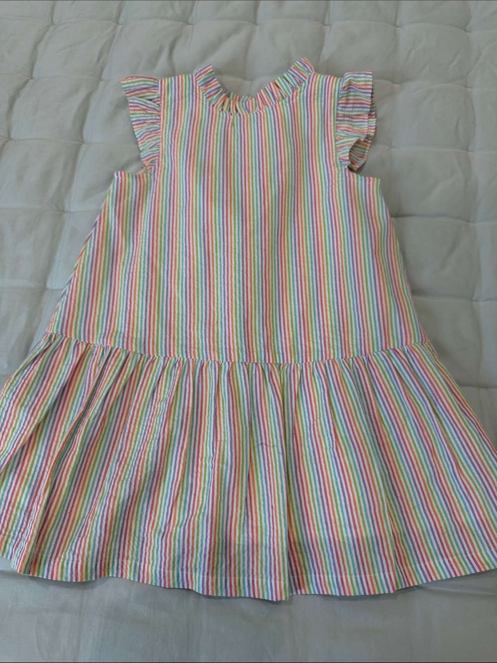 Ruffle Butts Girls' Multi-Color Stripe Ruffle Sleeve Dress